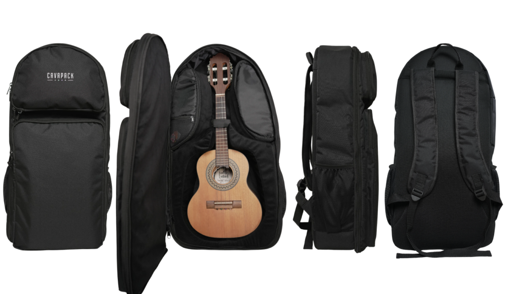Imagem da mochila de frente, costas, laterais e aberta
